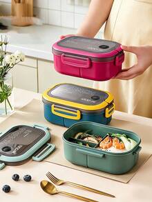 Leak-Proof School Lunch Box (Includes Matching Utensils), Large Capacity Bento Box, Microwave- Food Container, Snack And Food Storage Box, Suitable For Office Workers, Teenagers And Students, Ideal For Office, School, Picnic And Travel - Multicolor - View 4