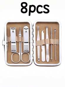 Stainless Steel Nail Clipper Set With Storage Box, Includes Foot Trimming Scissors And Manicure Tools, Complete Nail Clipper And Manicure Care Tool Set - Beige - View 6