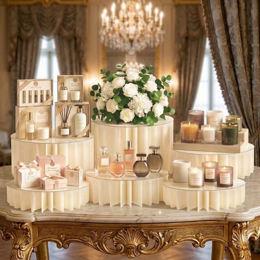 حامل طاولة حلويات أسطواني قابل للطي، رف عرض الزفاف، حامل عرض أنبوب ورقي أبيض أنيق، مناسب لطاولة حلويات الزفاف وعرض نافذة المتجر وديكور حفلة عيد الميلاد