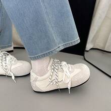 Women's Cute Embroidered Round Toe Colorblock Patchwork Casual Shoes, Lightweight Spring/Autumn Outdoor Shopping Shoes - White Gray - View 6