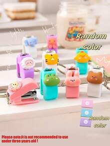 10pcs Cartoon Animal Mini Stapler Keychain Set, Macaron Colorful Random Styles, Portable Compact Stapler With Staples, Cute Creative Pendant Mini Stapler, Student Back To School Stationery Office Home Organizing Binding Tool, Mini Stationery Set Gift - Multicolor - View 8