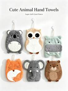 Cute Cartoon Hanging Absorbent Coral Fleece Hand Towel For Kids, Kitchen And Bathroom - Multicolor - View 1