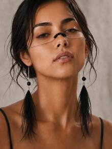 1pc New Feather Tassel Face Chain Design Street Style Facial Accessory For Women - Black Feather - View 2