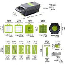 Pro Chopper 16-In-1 Multi-Function Vegetable Chopper With Container, Manual Onion Dicer, Fruit Slicer, Shredder And Grater, Interchangeable Blades, All-In-One Vegetable Chopper, Time-Saving Kitchen Essential Practical Home Gift, Suitable For Meal Prep - Gray-green - View 4