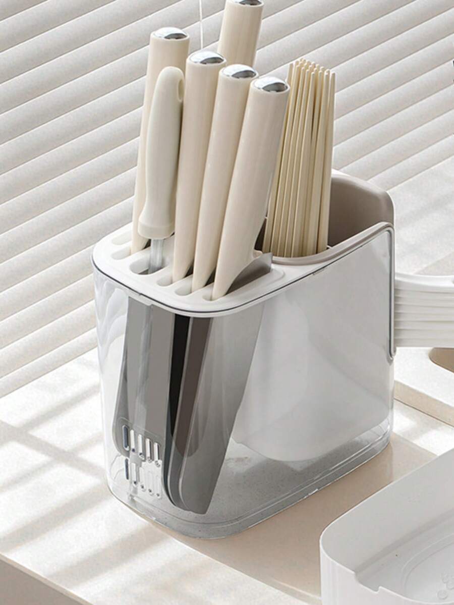 Multifunctional Kitchen Knife Rack Organizer, Detachable Countertop Utensil Storage Rack With Drainage Function, Draining Chopstick Holder, Home Desktop Kitchen Accessories, Suitable For Knives, Spoons And Forks