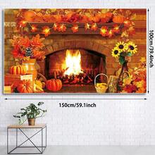 1pc Fall Thanksgiving Decoration Thanksgiving Fireplace Backdrop Autumn Harvest Pumpkin Background Thanksgiving Day Maple Leaf Sunflower Banner For Thanksgiving Fall Birthday Party Photo Props Supplies - Multicolor - View 8