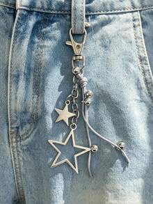 1pc Y2k Hot Girl Street Simple And Versatile Pants Chain Commuting Personality Star Keychain Crossbody Bag Pendant - Silver - View 1