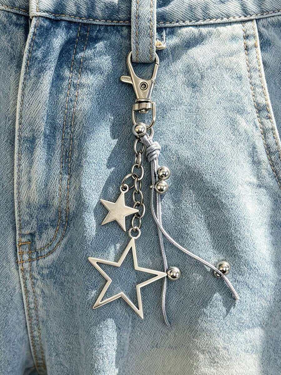 1pc Y2k Hot Girl Street Simple And Versatile Pants Chain Commuting Personality Star Keychain Crossbody Bag Pendant - Silver - View 1