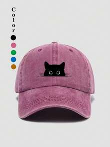1"Black Cat Print" Baseball Cap, Washed Baseball Hat, Outdoor Casual Sun Hat, Unisex - Black Cat Print - View 20