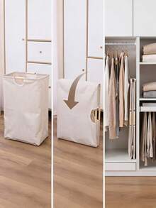 Foldable Striped Fabric Laundry Basket, Large Capacity Storage Bin With Wooden Handle, Suitable For Bedroom, Bathroom And Closet Storage - Multicolor - View 4