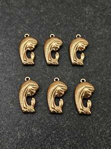 6pcs Vintage Style 3D Stainless Steel Praying Virgin Mary Pendant 18k Gold Religious Figure Charm DIY Necklace Earring Accessories - Yellow Gold - View 4