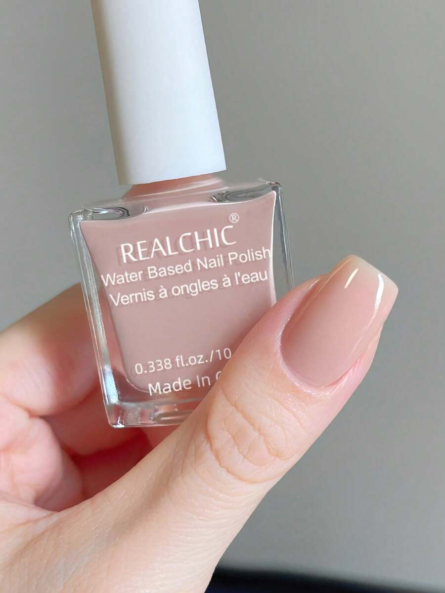 REALCHIC 10毫升/瓶裸色指甲油，水性，快干，持久，可撕拉，适合女性和女孩美甲，节日礼物
