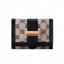 Vintage Letter & Geometric Print Wallet, Metal Snap Trifold Multi-Card Slot Women's Long/Short Wallet - Multicolor - View 15