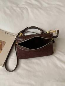 Women's Square Handbag, Phone & Lipstick Pouch, Fashionable Vintage Elegant Autumn/Winter PU Patchwork Coffee Color, Crossbody Shoulder Bag - Coffee - View 9
