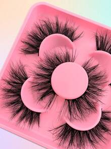 3 Pairs Fluffy Thick False Eyelashes, Create 3D Makeup Look, Fine Faux Mink Strip Lashes - Black - View 3