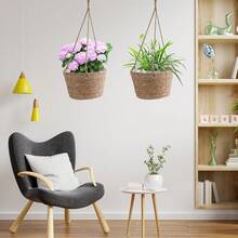 2 Woven Hanging Baskets, Dimensions 50 * 20 Cm, Lined With Plastic Film, Hanging Flower Baskets, Suitable For Decorative Garden Design With Flowers And Green Plants - 2pcs - View 2