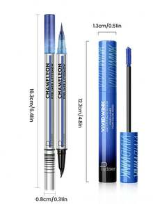 Pudaier 1pc Colored Mascara & 1pc Double-Ended Eyeliner Set Lengthening Curl-Enhancing Volumizing Mascara With Pearl Eyeliner Smooth Glide & Precise Definition Multi-Color Creative Gradient Eye Look Daily Makeup, Parties ,Halloween Costume Makeup - 03+03 - View 7