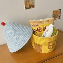 1 Set Cartoon House Shaped Woven Storage Basket With Lid, House Design, Suitable For Home Bedroom Living Room, Large Capacity, Can Store Snacks And Miscellaneous Items, Decorative Accessories, Christmas Storage - Multicolor - View 8