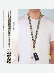 2pcs/Set 2D Key Lanyard, Long Key Chain Lanyard, Unisex, Cool Neck Key Chain Storage, Cute Neck ID Card/Wallet Lanyard, Fashion Key Accessory, Leopard Print, Daisy, 1pc - Multicolor - View 8