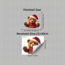 2D Flat - 2D Flat Cute Fluffy Teddy Bear Waving Window Sticker, Christmas Static Window Decal, Double-Sided Visible, No Residue Sticker, Suitable For Bedroom, Living Room, Cafe, Holiday Window Decoration - one-size - View 7