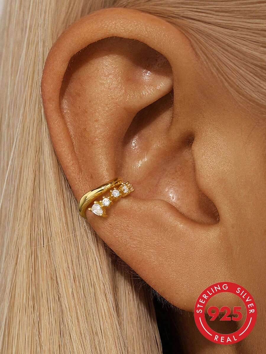 1pc S925 Sterling Silver Luxury Double Layer Open Ear Cuff, Niche Design Exquisite Fashion Personalized Earrings, Suitable For Daily Commute, Date, High-End Atmosphere Accessory, Gift For Girlfriend, Best Friend, Birthday, Holiday - Water Drop - View 1