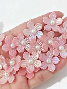 30pcs Faux Pearl Plated Pink Rhinestone Flower Design Hat Dress Decorative Buttons DIY Handmade Craft Accessories - Pink Iridescent Pearl Flower - View 2