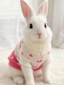 1 pieza Suéter de conejo de orejas caídas con diseño de fresa, suéter de conejo cálido para otoño/invierno, diseño de corazón lindo de material acrílico, accesorios para mascotas de conejo, suministros para mascotas de conejo, conejo, accesorios para mascotas de conejo, suministros para mascotas de conejo, conejo, suministros para conejo, ropa para conejo, suministros para conejo, Día de San Valentín - Multicolor - Ver 5