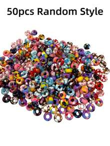 10/50/100pcs Beautiful Resin Color-Block Large Hole Beads, Flat Beads DIY Loose Beads, Jewelry Making Materials, Suitable For Necklaces, Bracelets, Earrings, Bag Charms, Hair Accessories And Other Handmade Accessories - Multicolor - View 8