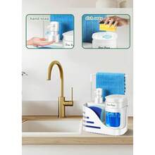 Kitchen Dish Soap And Dishwashing Liquid Set With Sponge Holder And Towel Rack, 4-In-1 Kitchen Sink Countertop Soap Dispenser Pump, Practical Kitchen And Bathroom Gadget, Creative Kitchen Soap Dispenser, Kitchen Storage Organizer, Modern Home Decor, Practical Holiday Gift - Multicolor - View 6