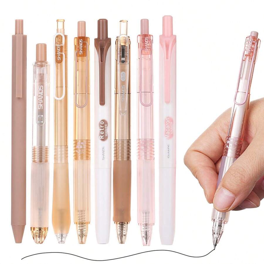 6pcs Retractable Gel Pens Quick Drying High Capacity Highlighter Markers For Exam Practice - Sets - View 1