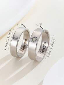 ATLVXJL 2pcs/Set Luminous Couple/Family/Friendship Stainless Steel Rings Set With Sun And Moon Pattern, Casual Jewelry Rings Suitable For Daily Wear And Holiday Gift Giving - Silver - View 11