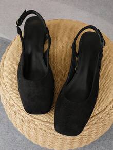 XBYASDF Women's Black Suede Square Toe Chunky Heel Pumps, Cross Strap Buckle Backless 3cm High Heel Sandals, Elegant Commute Office Wear - Black - View 5