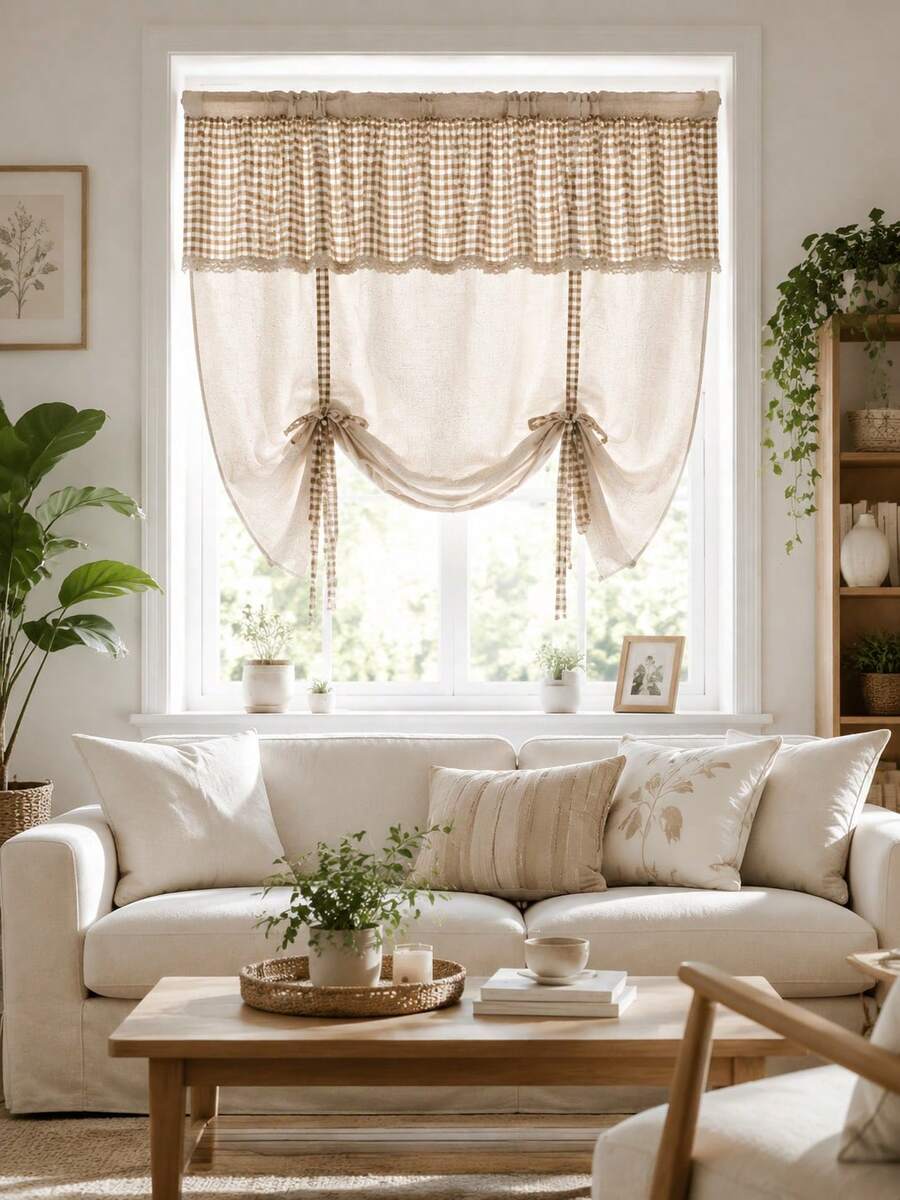 1PC Korean-Style Flat Valance Design,Adjustable Height Curtain For Windows,Living Room,Bedroom,Kitchen,Home/Apartment Curtains And Window Treatments.