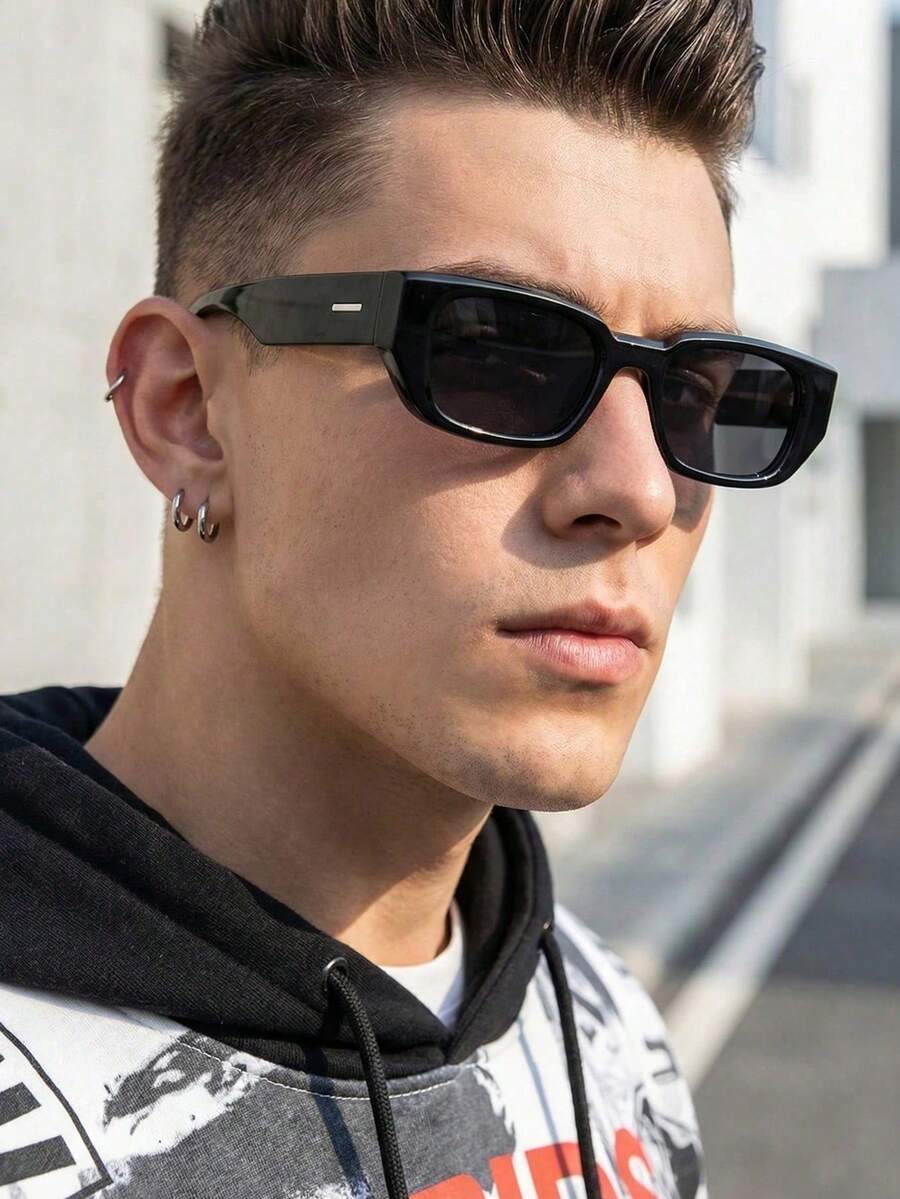 1 Pair Men's Black Oval PC Frame Vintage Wide Leg Rice Stud Personalized Street Snap Vacation Fashion Glasses - Multicolor - View 1