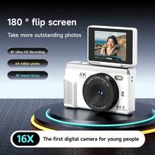 4K HD Digital Camera With 64GB/180° Flip Screen/64MP/16x Zoom Lens/AF Auto Focus/Built-In LED Flash/Multiple Filters - View 4