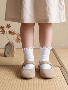 5/10 Pairs Random Neutral Earth Tone Ruffle Mid-Calf Socks, Autumn Daily Socks, Autumn Travel Halloween Soft Casual Socks, Suitable For Students, Halloween Gift - Multicolor - View 6