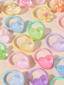 40/20/10pcs Autumn Girls Multi-Color Floral Rabbit Star Heart Ribbed Hair Ties, Simple Basic Hair Accessories, Non-Damaging Hair Ties For Daily Use - Multicolor - View 3