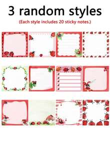 240pcs/60pcs,Cute Ladybug Pattern Sticky Notes, Decorative Self‑Adhesive Memo Pads, Cartoon Square Notepads, Planner Accessories, School Office Stationery Supplies,Essential For The Start Of School, Gifts For The Start Of School - one-size - View 11