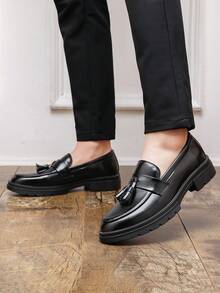 1 Pair Solid Color Basic Preppy Vintage Microfiber Leather Tassel Derby Shoes Thick Sole Outdoor Office Wedding School Spring Autumn - Black - View 3