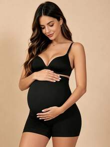 Hart & Haze Maternity High Waist Belly Support Yoga Shorts, Christmas Style - Black - View 6