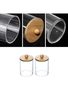 Clear Plastic Cotton Swab Storage Box Set (With Bamboo Lids) And Bamboo Tray (2 Pieces Set) – Suitable For Cotton Swabs, Cotton Balls, And Cotton Pads - Multicolor - View 8