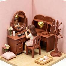 Set Furnitur Mini Rumah Boneka, Meja Rias Vintage, Kursi Meja, Rak Gantungan Jas, Lampu Meja, Dekorasi Miniatur untuk Tata Letak Adegan Rumah Boneka - MultiWarna - View 5