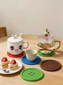 5/3/2/1pc Button-Shaped Soft Rubber Beverage Coasters, Colorful Round Heat-Insulating Coasters, Non-Slip Deep-Groove Coffee Cup Mats - Multicolor - View 6