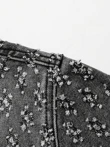 Áo khoác denim nam màu đen họa tiết hoa, cổ bẻ, nhiều túi, cài nút bấm, dáng rộng vai trễ, phong cách vintage, áo khoác ngoài - Màu xám đen - Xem 8
