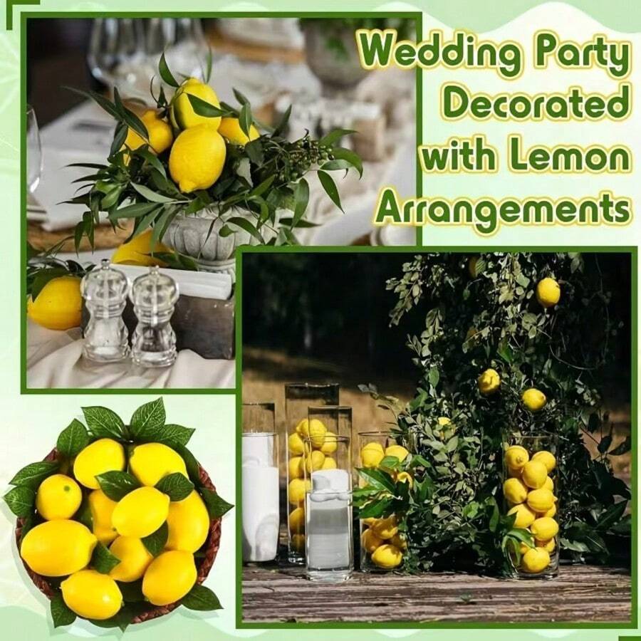 10pcs Artificial Lemon With Leaves, Realistic Yellow Lemon Decorative Fruit, Suitable For Bowl Decor, Table Centerpiece, Kitchen Summer Decoration - Multicolor - View 1
