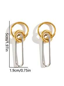 2pcs Women's Pendant Earrings Gold & Silver Dual-Tone Stainless Steel Fashion Personalized Minimalist Geometric Circle Pendant Earrings Daily Party Matching - Multicolor - View 5