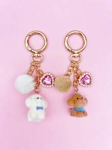 1pc/1set, Charming Cute Puppy Bag Accessory Keychain, Fashion Rhinestone Heart Fur Ball Pendant Bag Charm, Women's Shoulder Bag Decoration, Room Decor, Suitable As High-End Graduation Gift For Friends - Multicolor - View 8