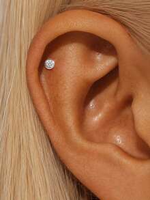 AnlaScheer 1 buah Anting Tusuk Bulat Datar, Perak Sterling 925 Hypoallergenic Perhiasan Tindik Telinga Tulang Rawan Helix Conch Berulir, Gaya Wanita - Perak - View 3