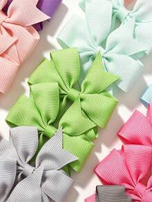 60/40pcsGirls Multicolor Solid Grosgrain Bow Hair Clips Set, Sweet Matching Pair Bow Hairpins, Cute Hair Accessories For Kids Daily Dress‑Up Party - Multicolor - View 5