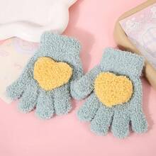 1 Pair Cute Thick Warm Windproof Five-Finger Heart-Shaped Gloves, Soft Solid Color - Multicolor - View 12
